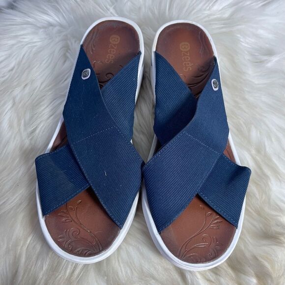 Bzees Desire Navy Casual Elastic Strap Slide Wedge Sandals Sz 9 - Picture 3 of 4